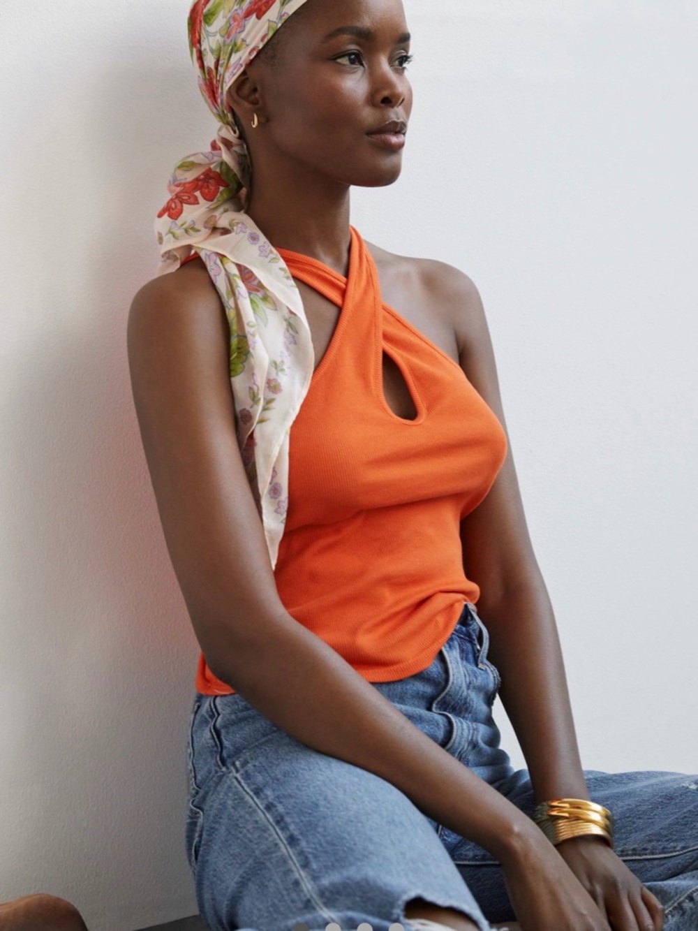 Anthropologie Orange Cross-Halter Keyhole Tank